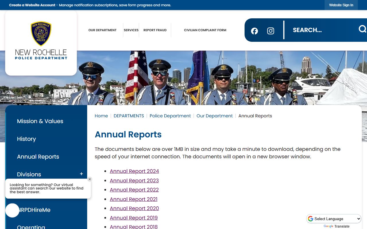 New Rochelle Police Department website for jail mugshots search