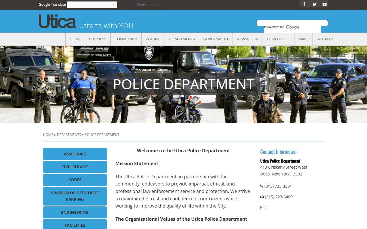Utica Police Department website for jail mugshots search