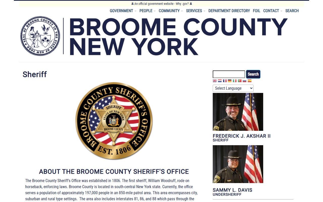 Broome County Sheriff website for jail mugshots search