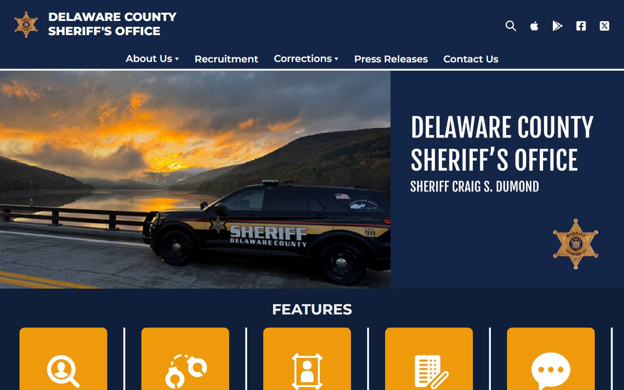 Delaware County Sheriff website for jail mugshots and inmate search