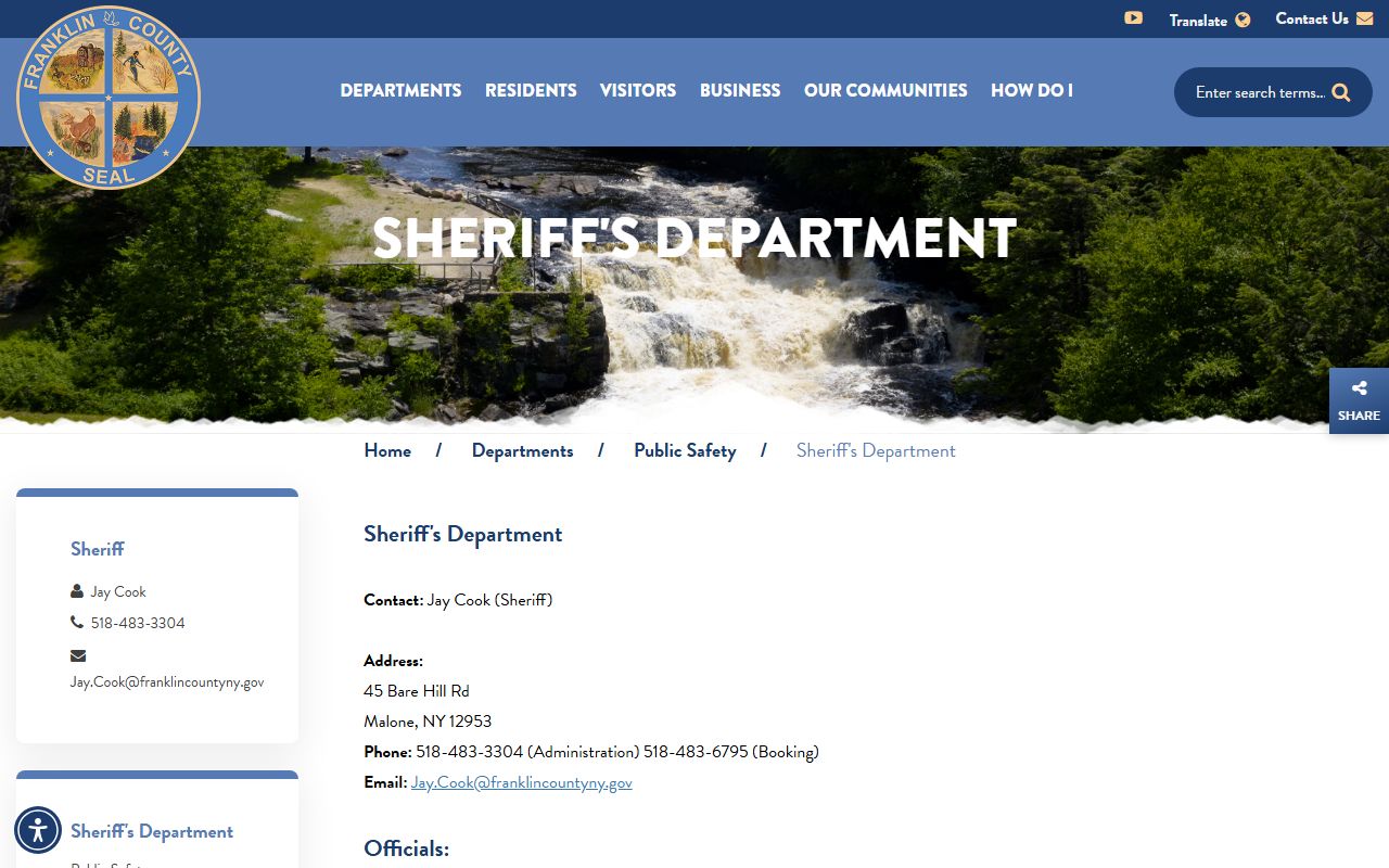 Franklin County Sheriff website for jail mugshots and booking records