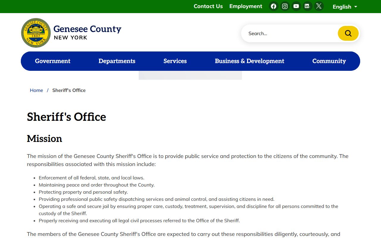 Genesee County Sheriff website for jail mugshots and inmate lookup