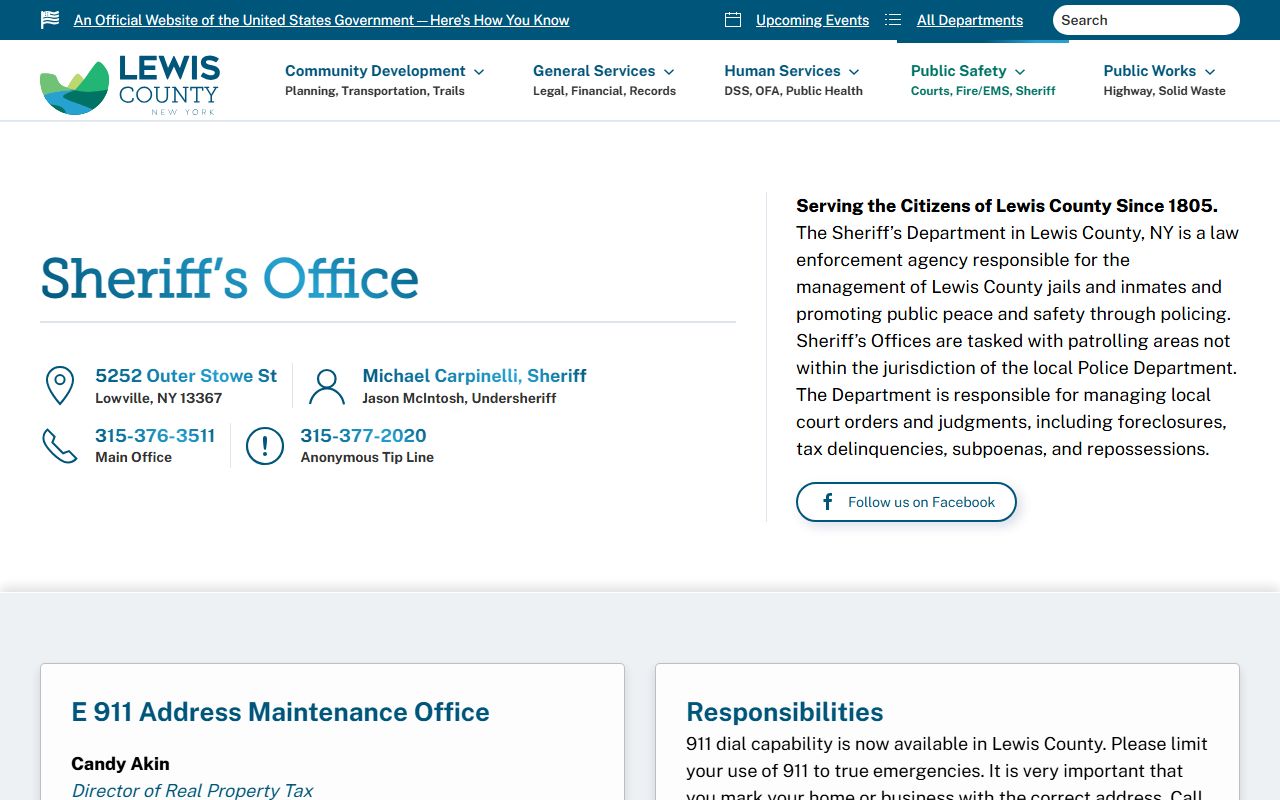 Lewis County Sheriff's Office website for jail mugshots