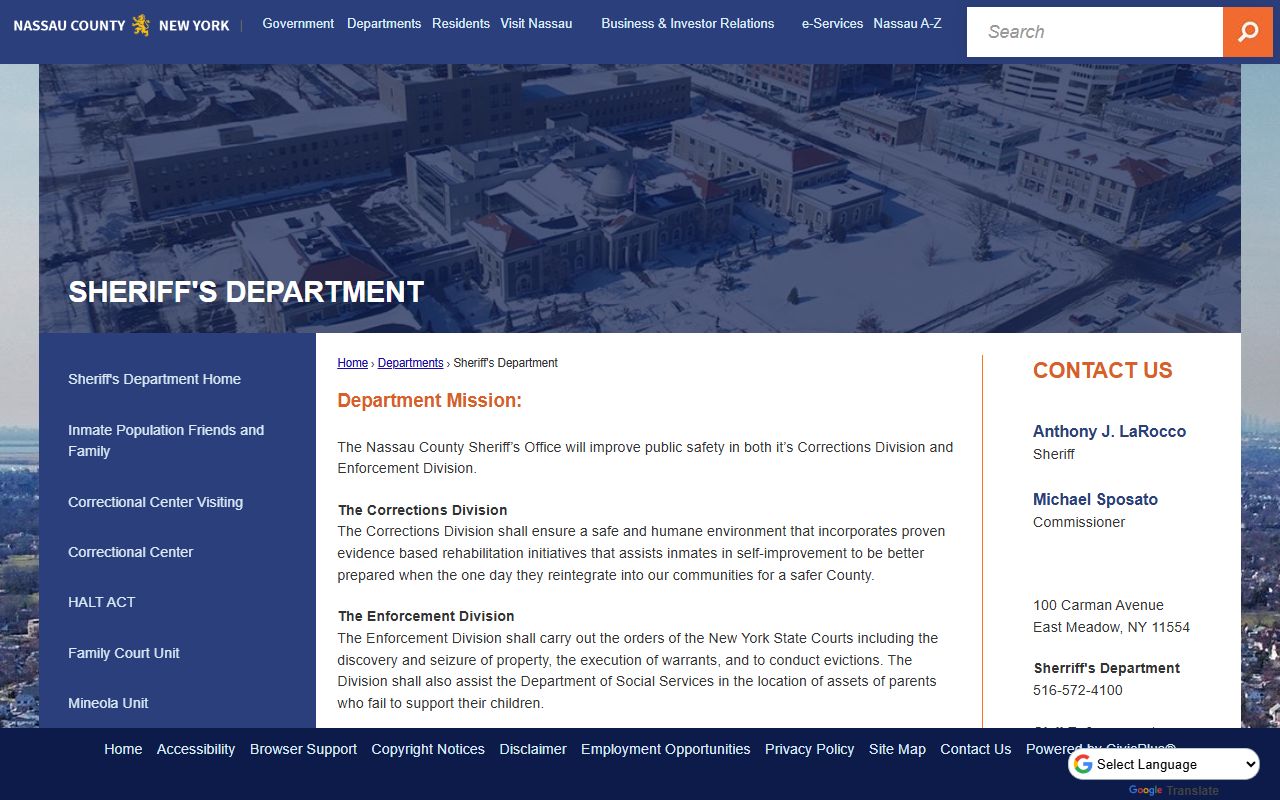 Nassau County corrections and Sheriff's Office resources for jail mugshots