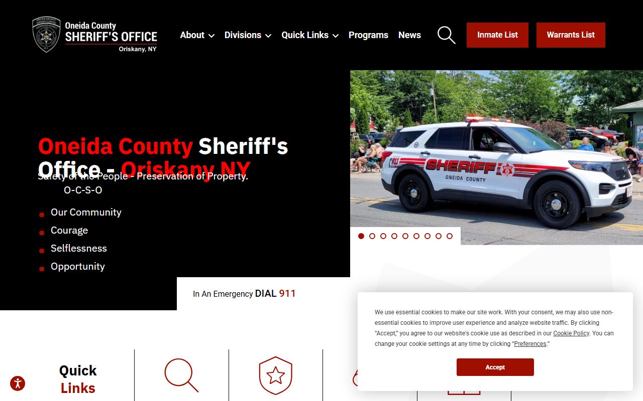 Oneida County Sheriff's Office website with inmate list for jail mugshots