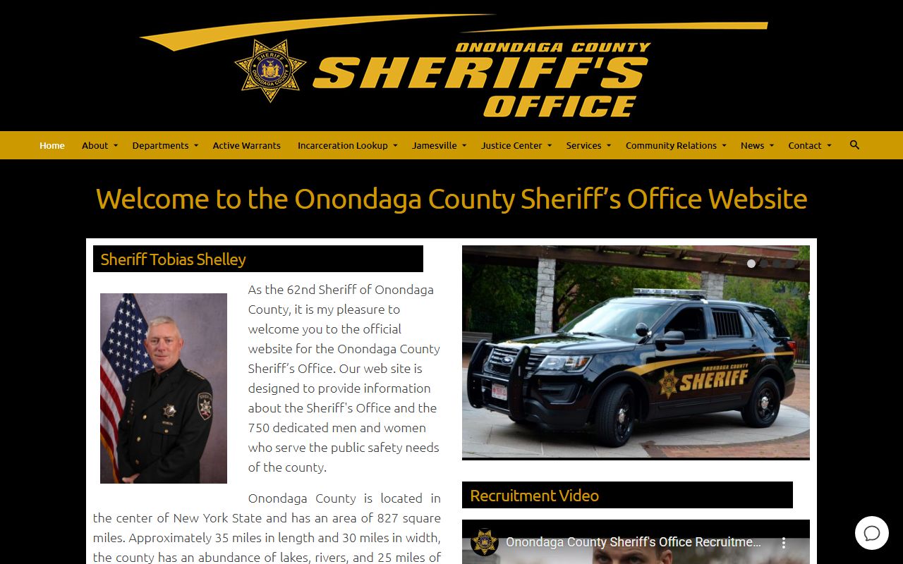 Onondaga County Sheriff website for jail mugshots and inmate search