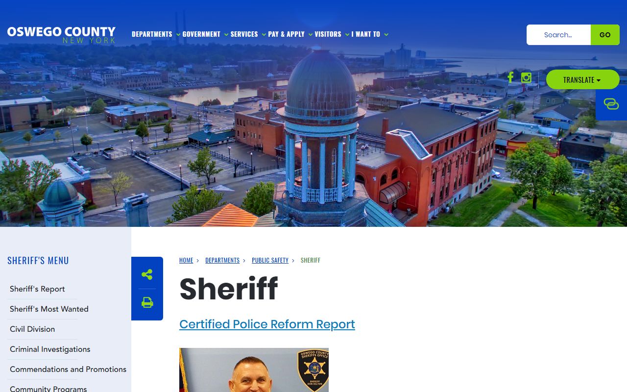 Oswego County Sheriff's Office website used for Oswego County jail mugshots research