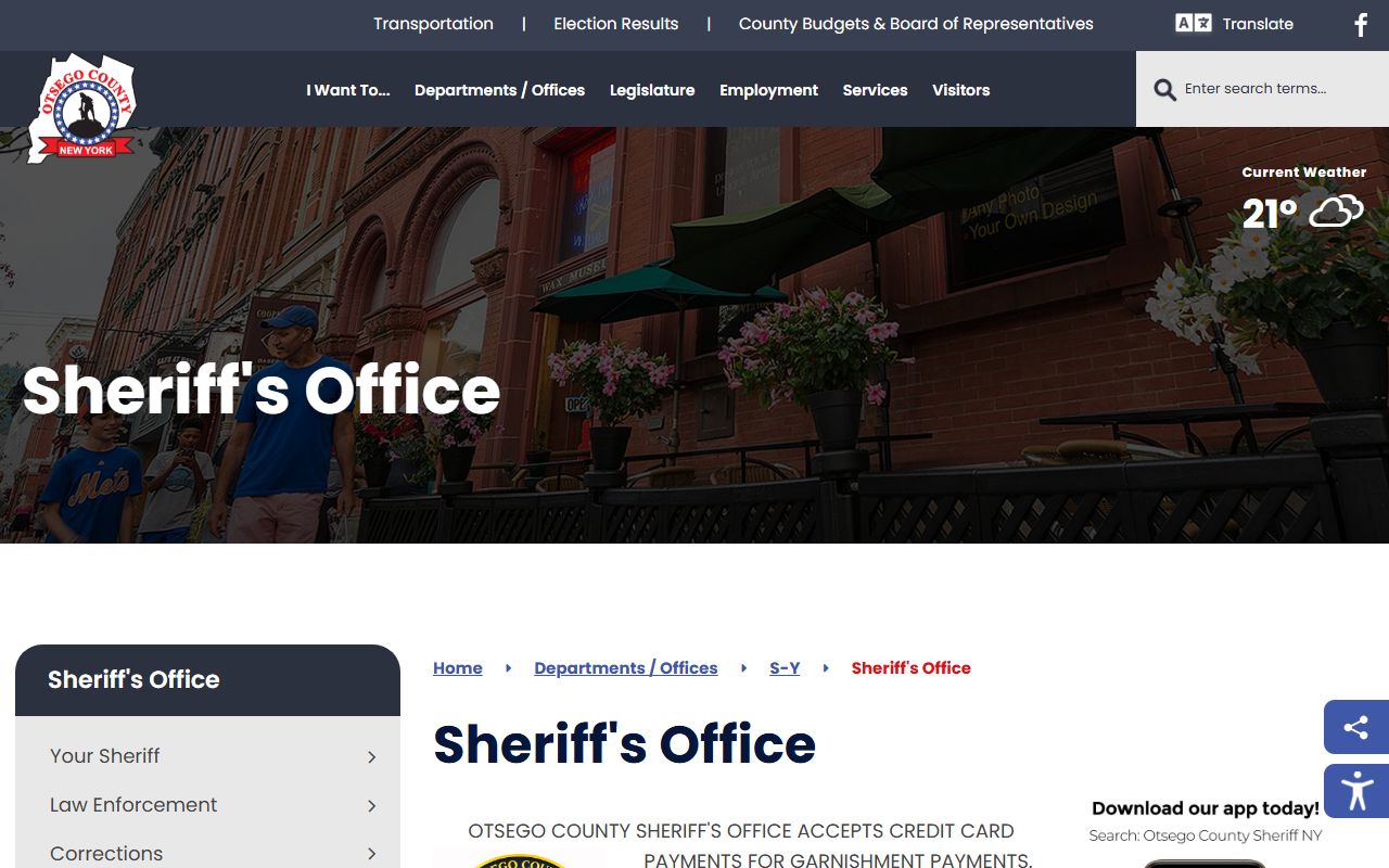 Otsego County Sheriff's Office website used for Otsego County jail mugshots research