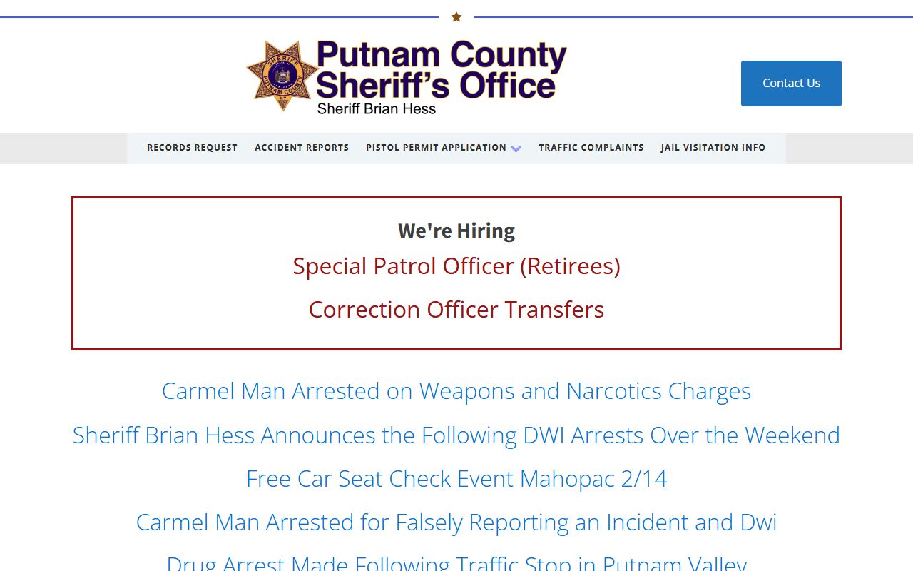 Putnam County Sheriff's Office website used for Putnam County jail mugshots research
