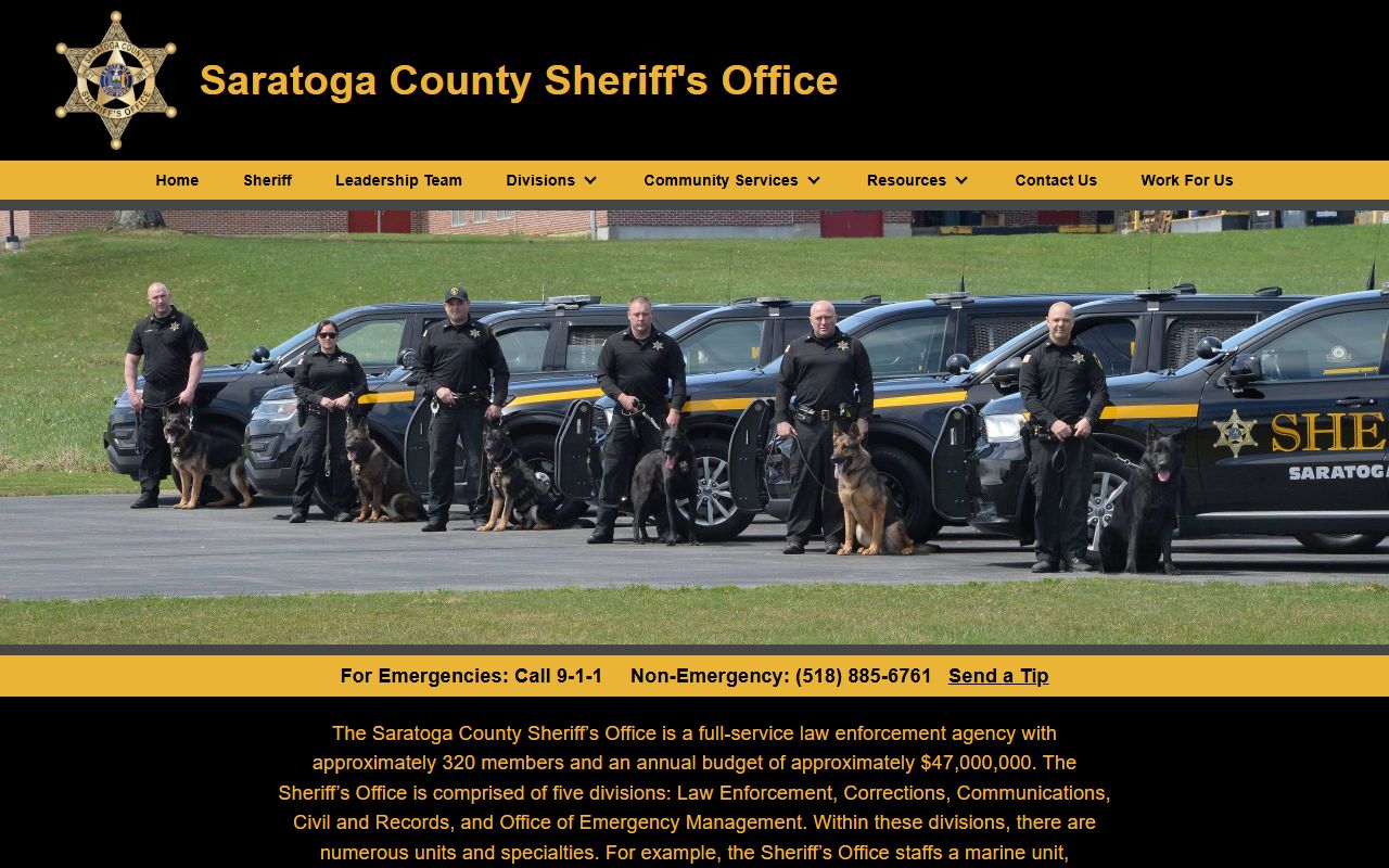 Saratoga County Sheriff's Office website with inmate search for jail mugshots