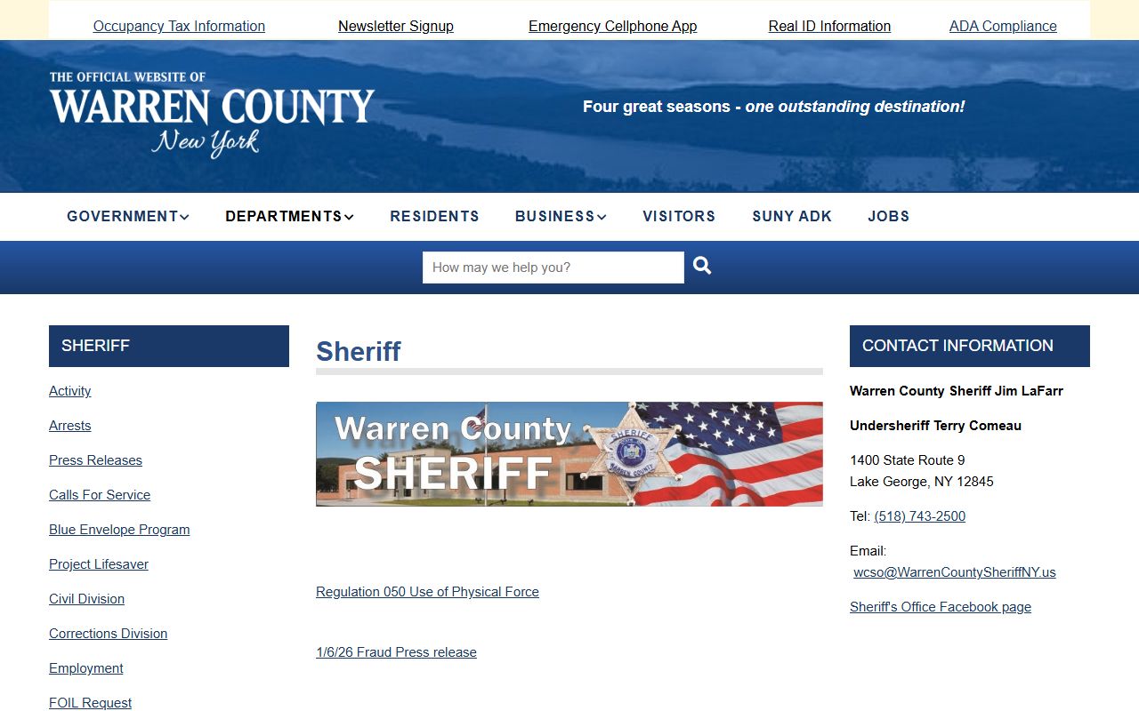 Warren County Sheriff's Office website used for jail mugshots research
