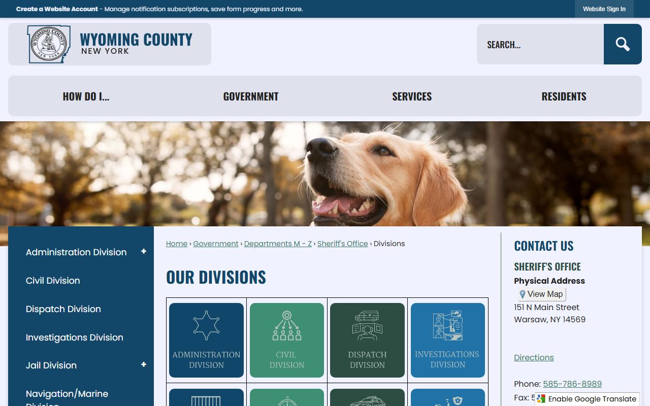 Wyoming County Sheriff's Office website used for jail mugshots research