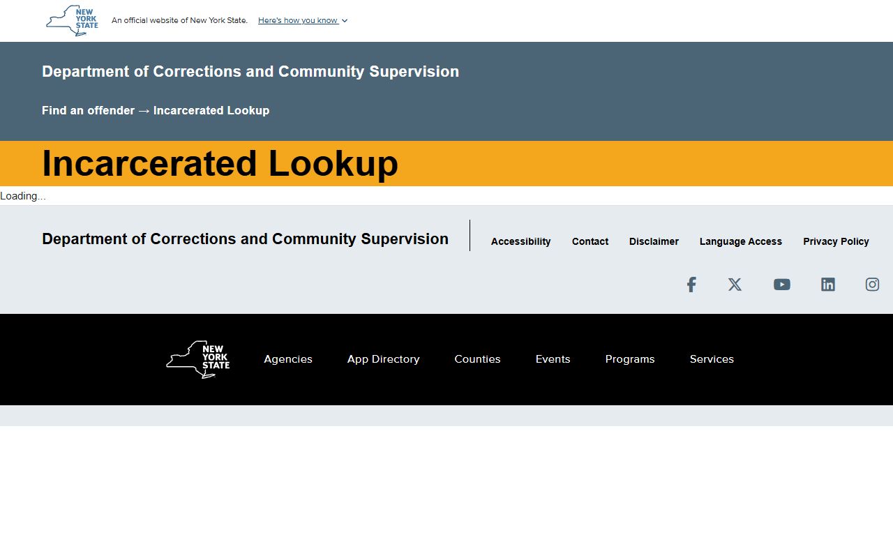 NYS DOCCS Incarcerated Individual Lookup tool for searching New York jail mugshots and state prison records